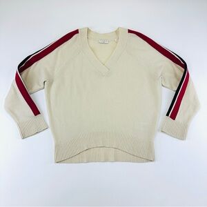 Sandro Briona cream Varsity sweater Womens Medium wool poly blend Sporty Vneck